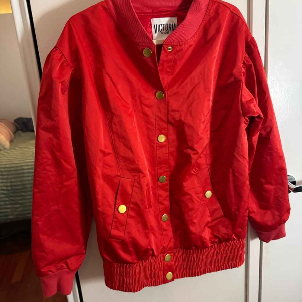 VICTORIA SPORT Red Satin Bomber Jacket - Picture 4 of 5